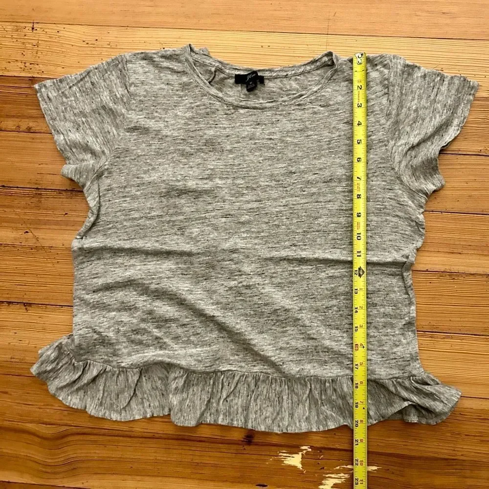 J. Crew ruffle back linen Tee in heather grey. Size M.